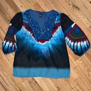 Cotton Express Blue Multicolor Women's Boho Top Size Large